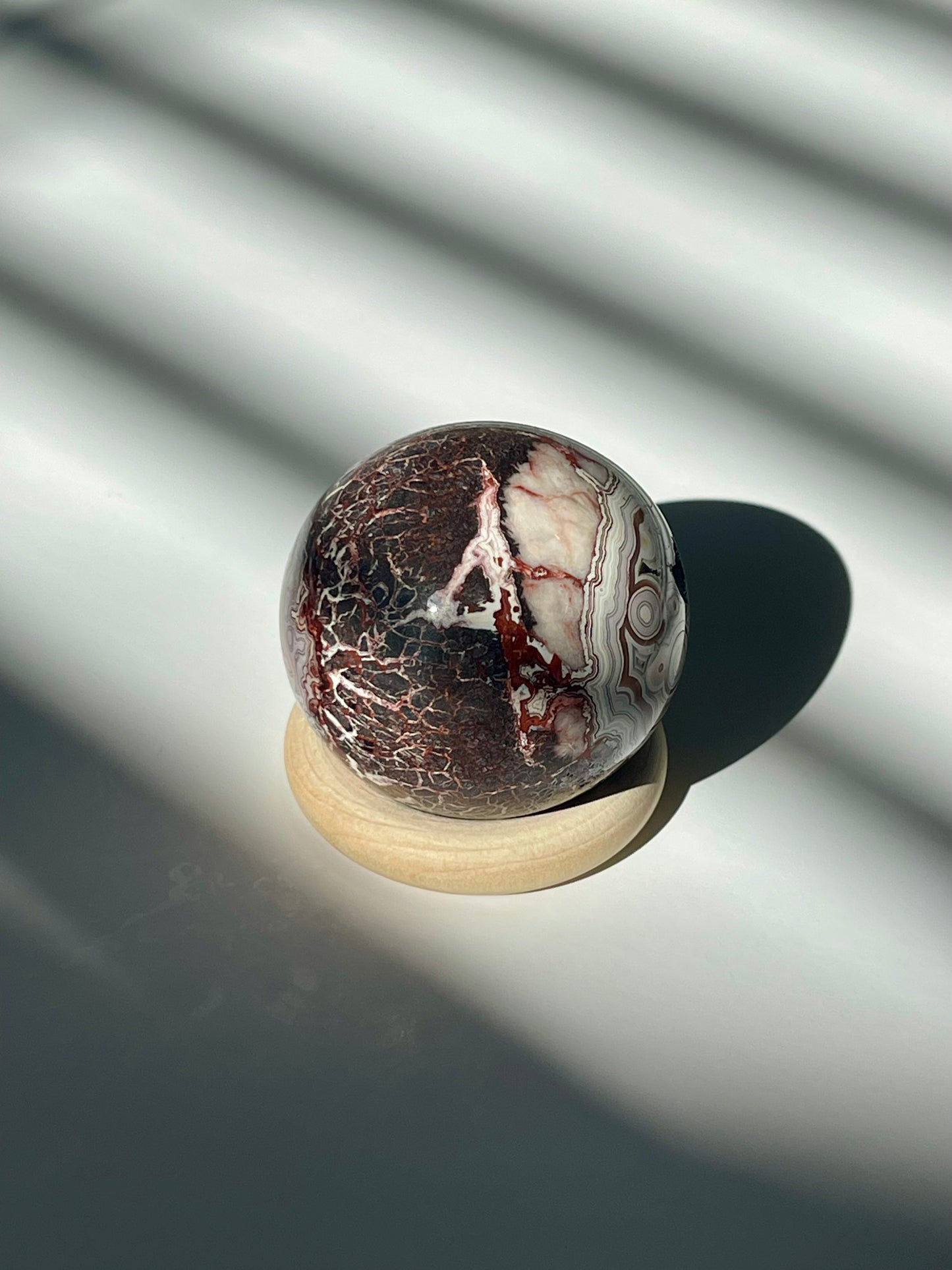 Mexican Crazy Lace Agate Sphere with Pink Window