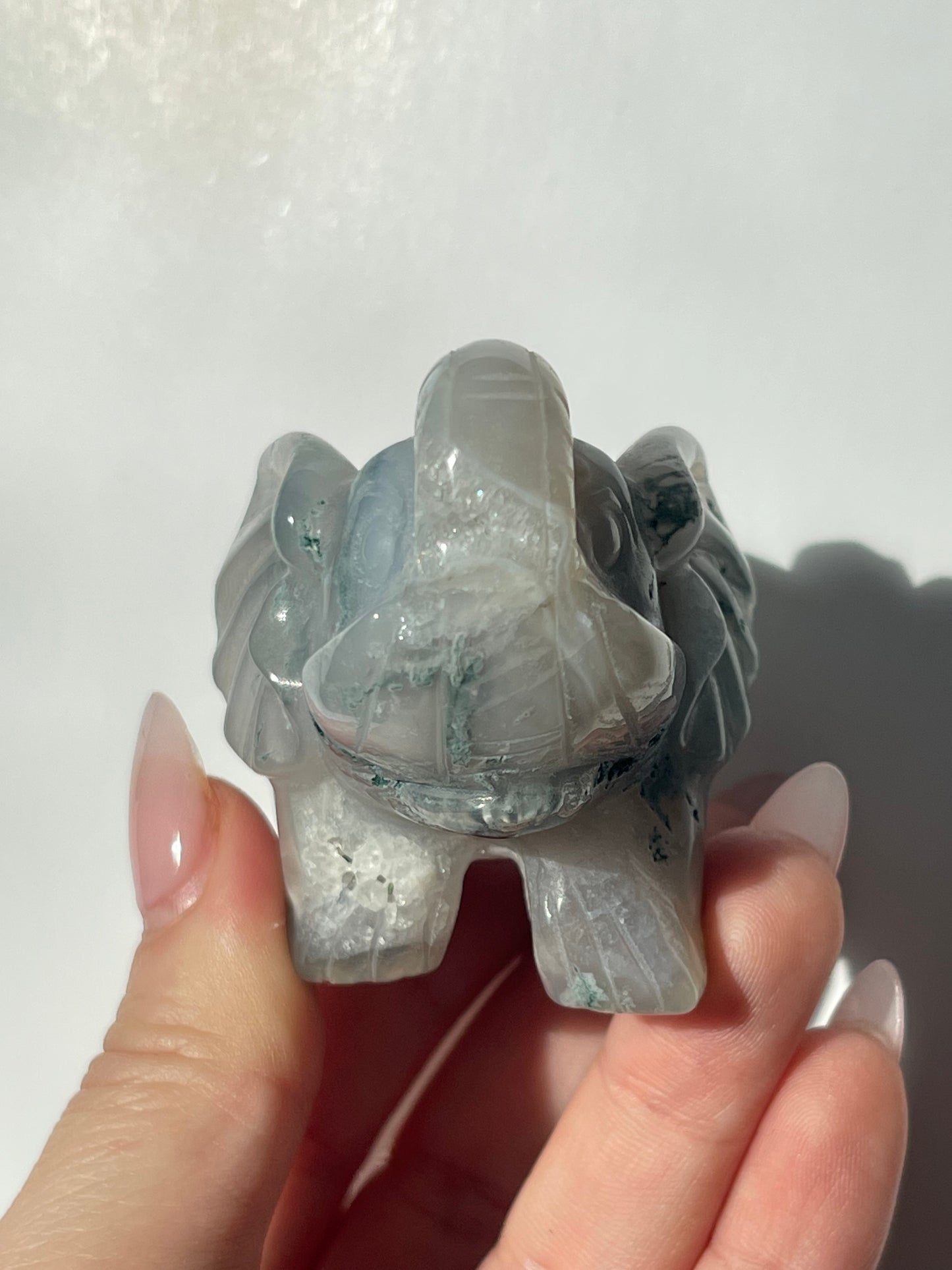 Moss Agate Elephant Carving