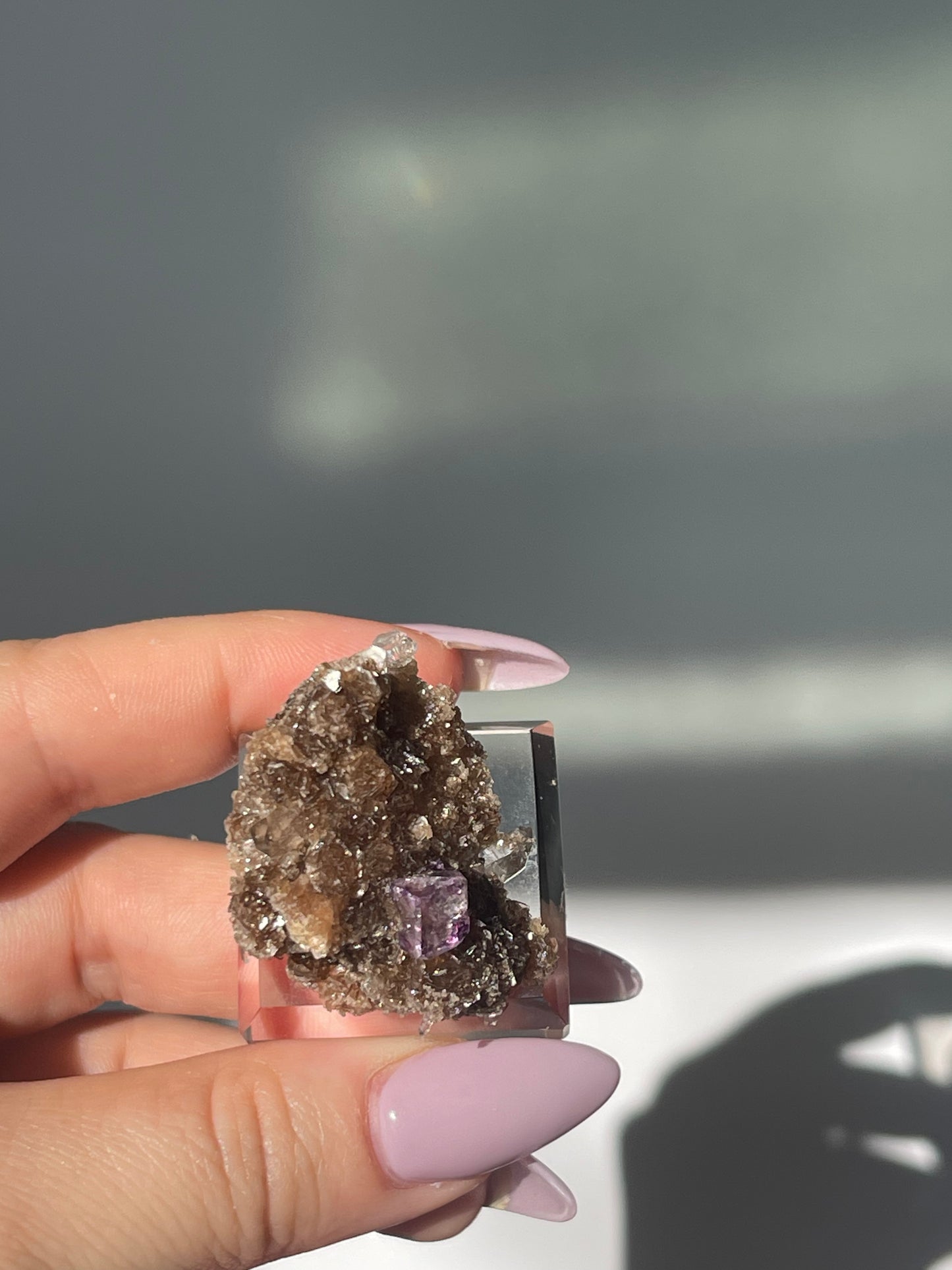 Yaogangxian Brown Calcite with Window Pane Fluorite Cube/Quartz - 21 grams