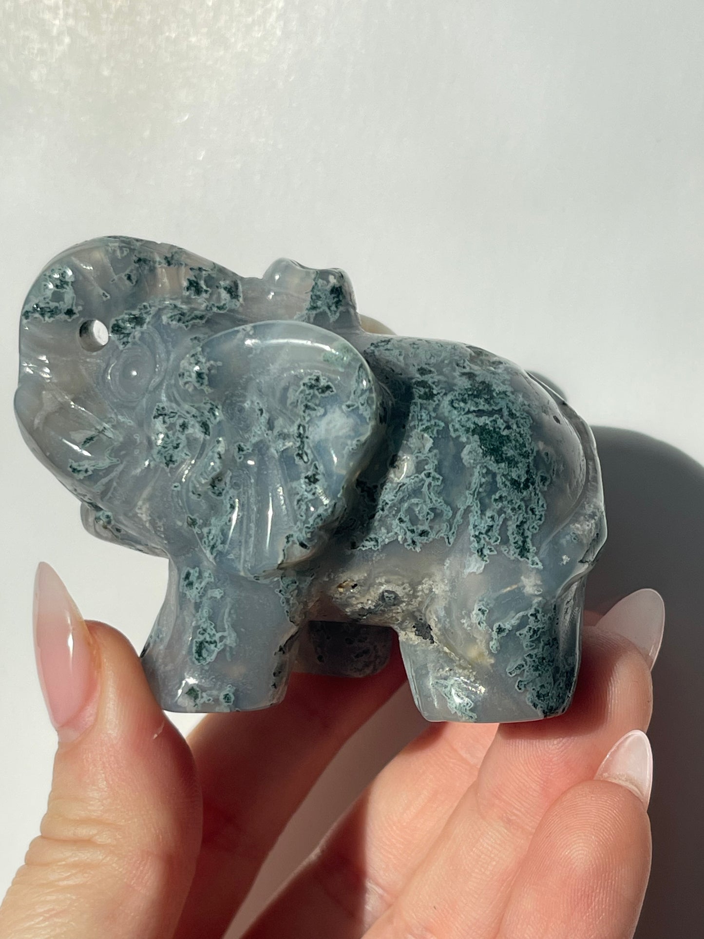 Moss Agate Elephant Carving