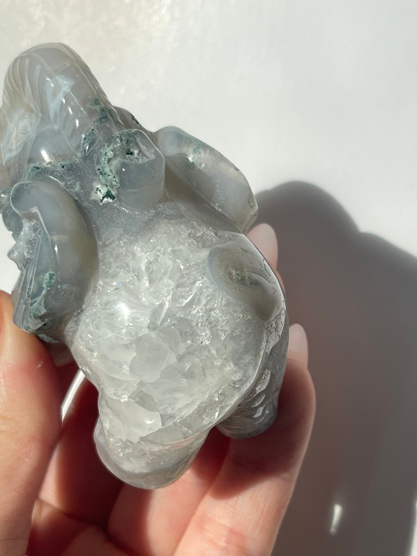 Moss Agate Elephant Carving