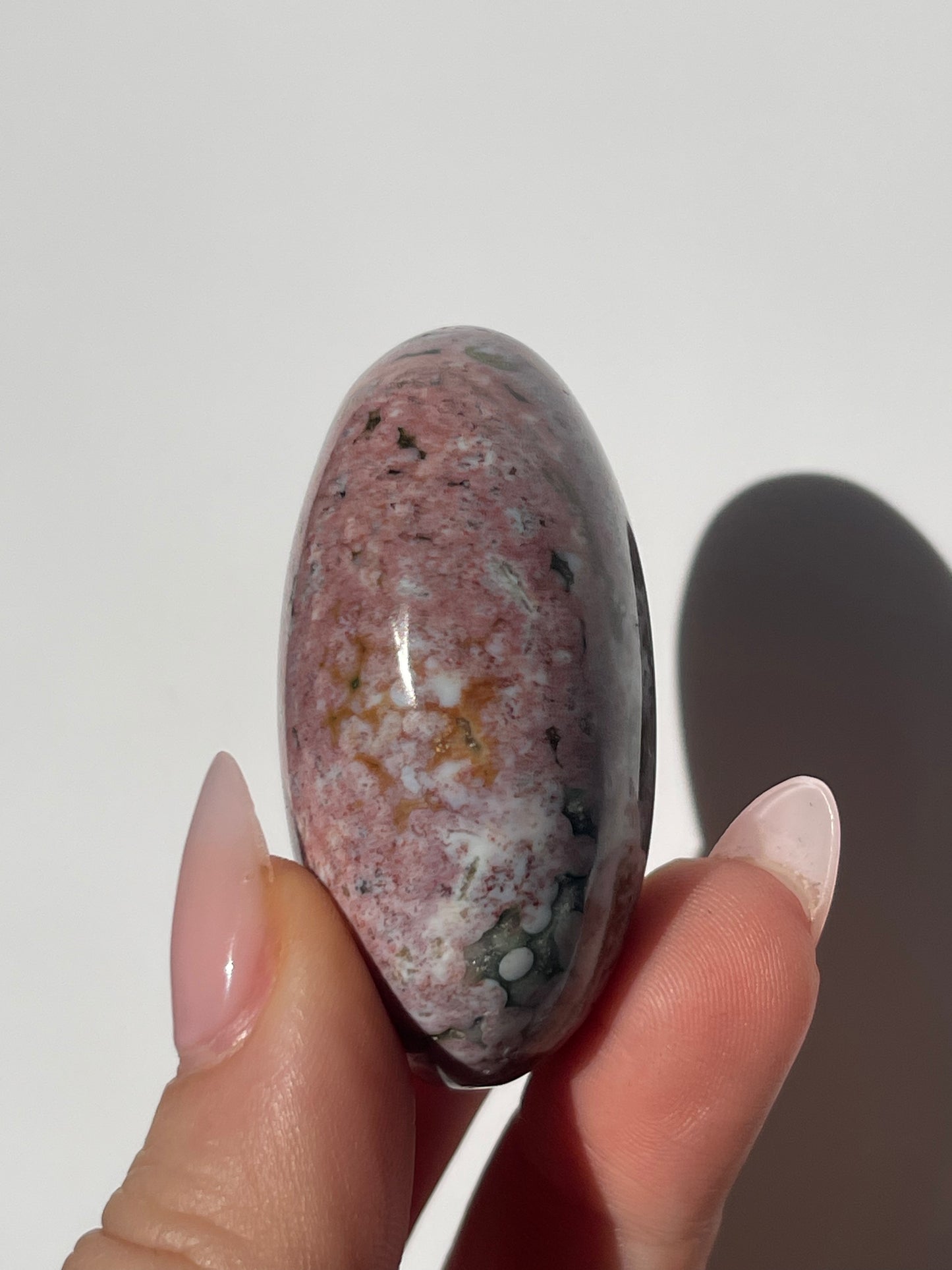 Pink Sea Jasper Palm Stone
