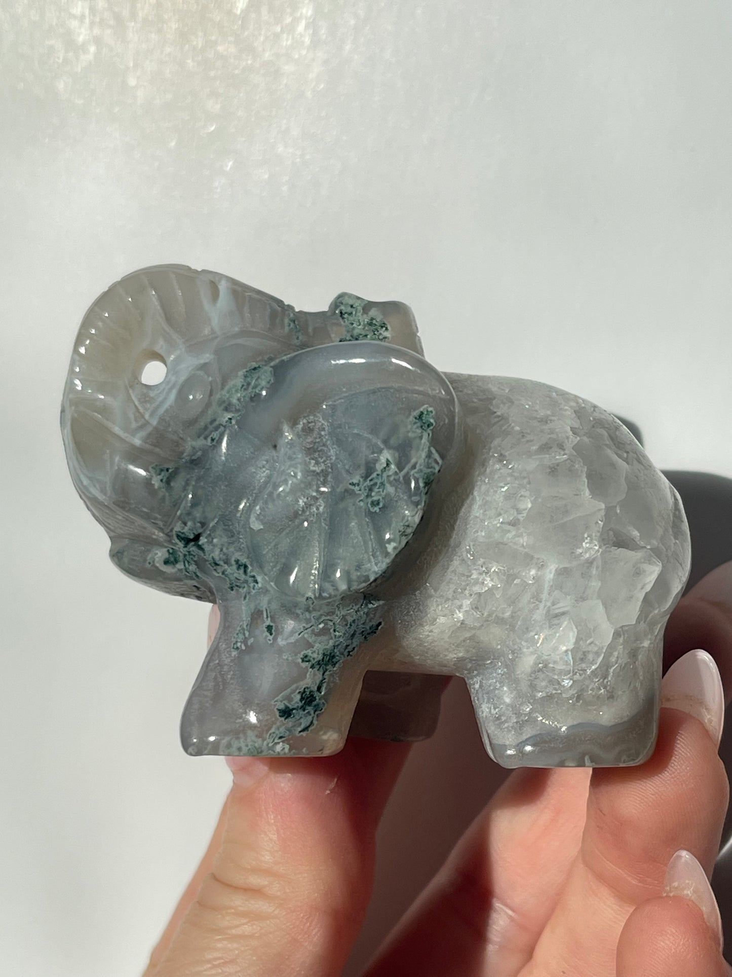 Moss Agate Elephant Carving