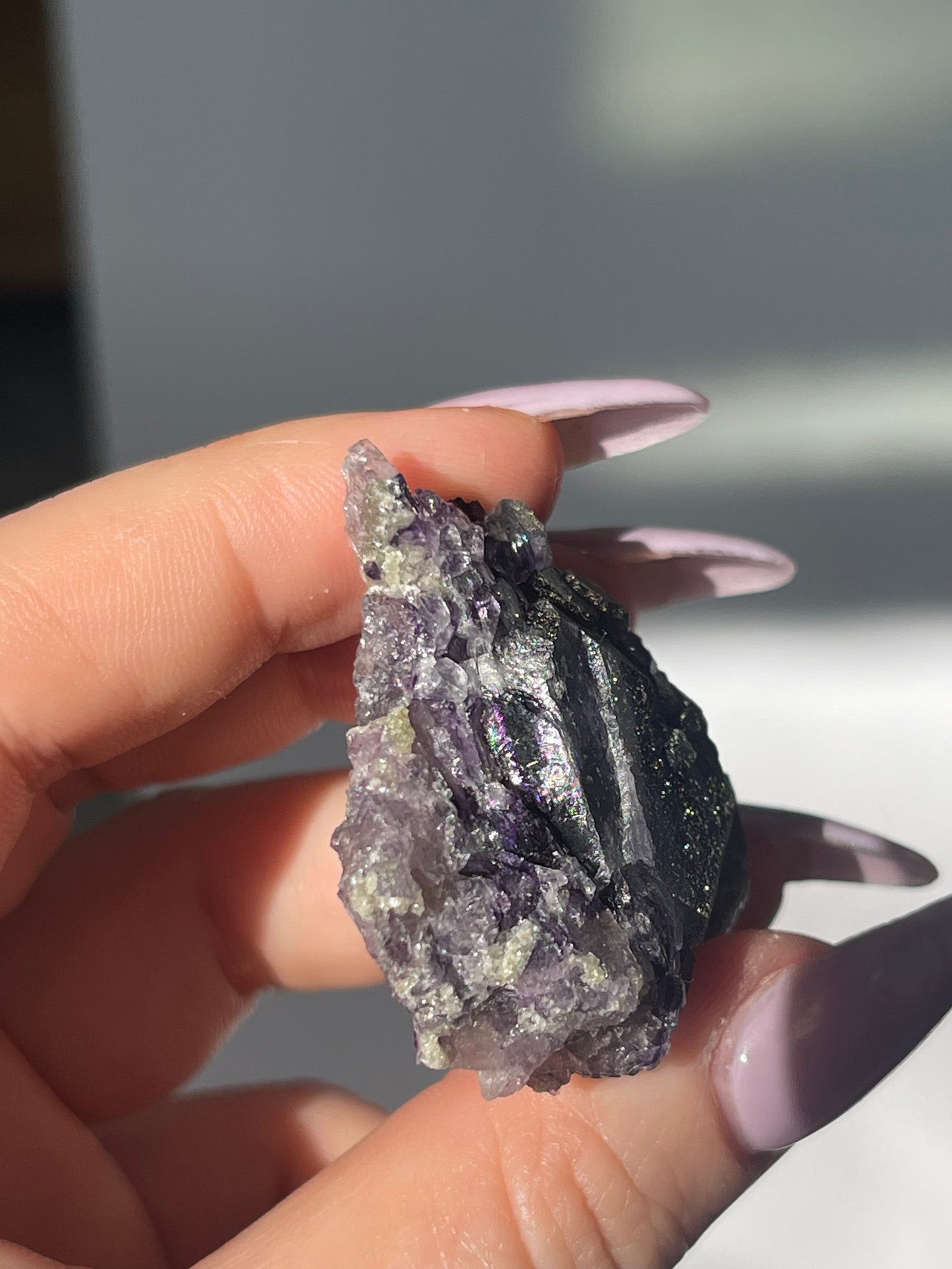 Yaogangxian Purple Octahedral Fluorite with Pyrite Coating - 30 grams