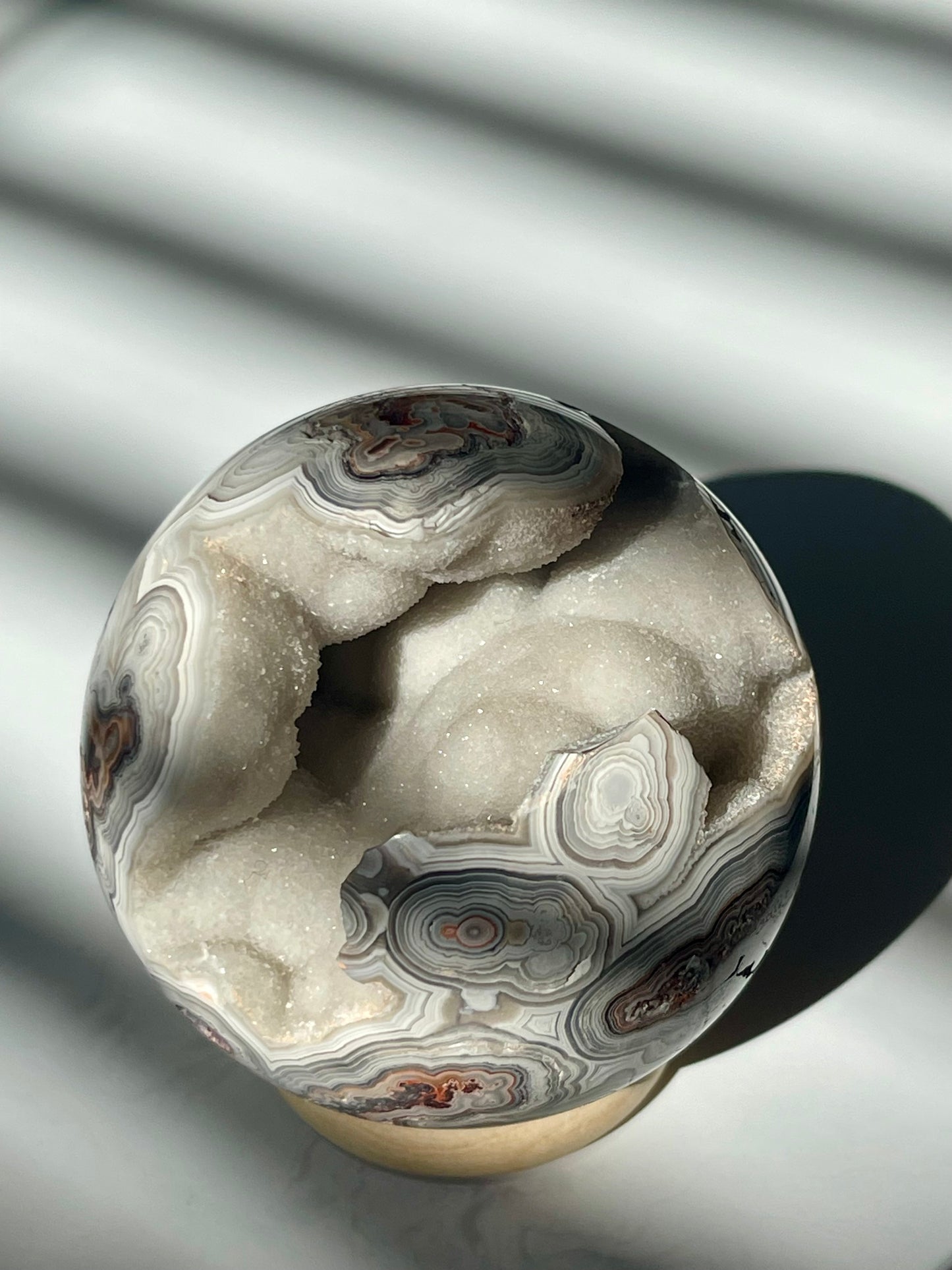 Mexican Crazy Lace Agate Sphere with Sugary Cave