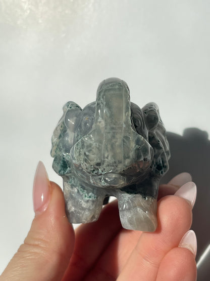 Moss Agate Elephant Carving