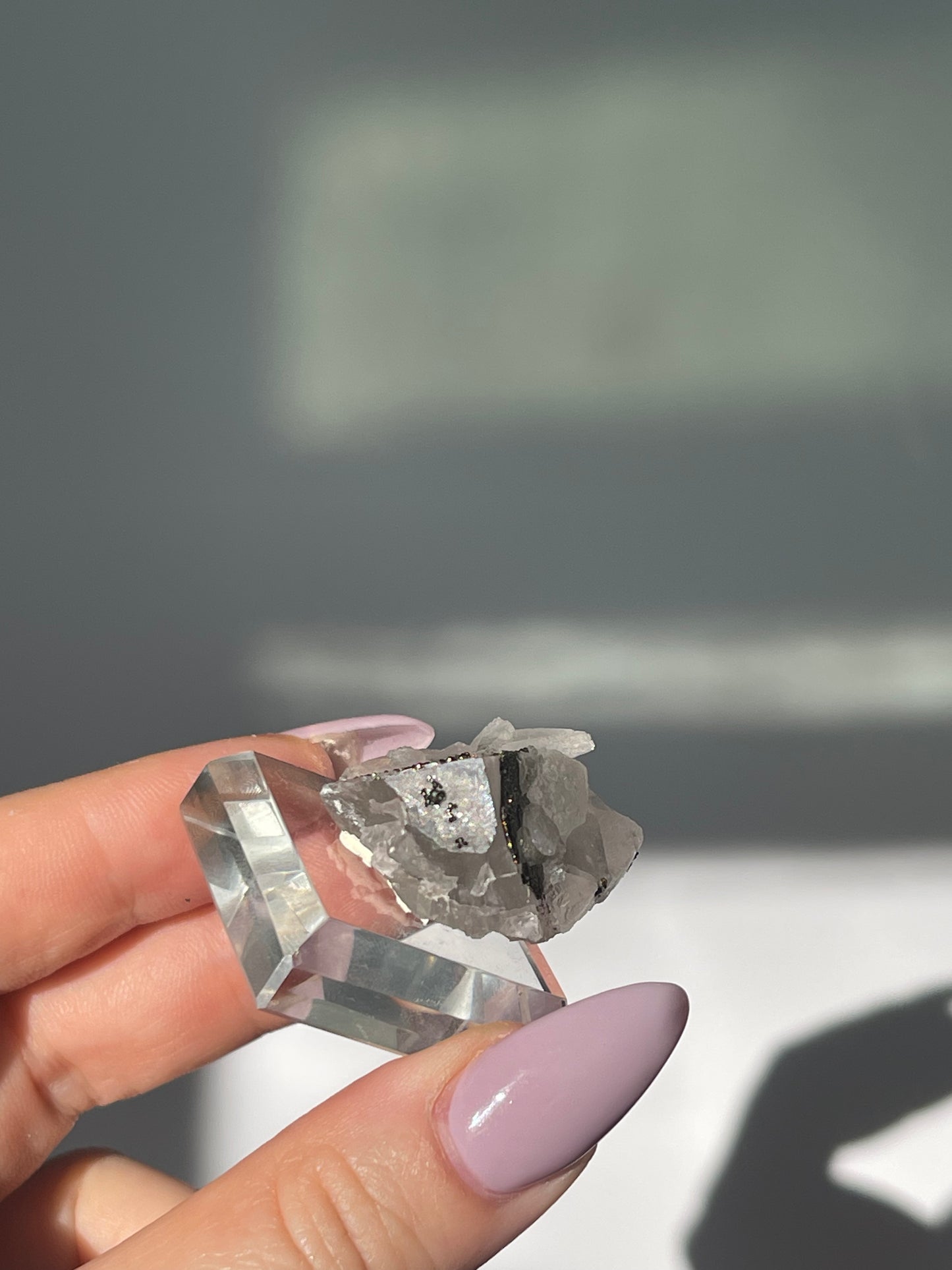 Yaogangxian Fluorite with Pyrite Coating/Quartz - 15 grams