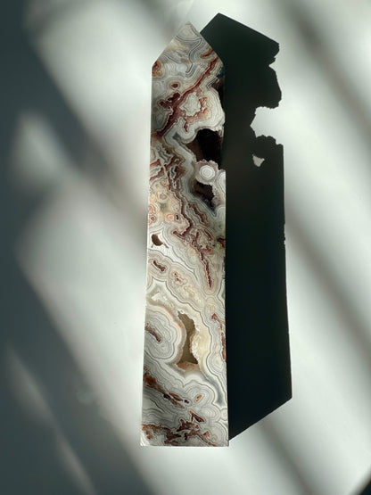 Mexican Crazy Lace Agate Tower with Druzy Caves