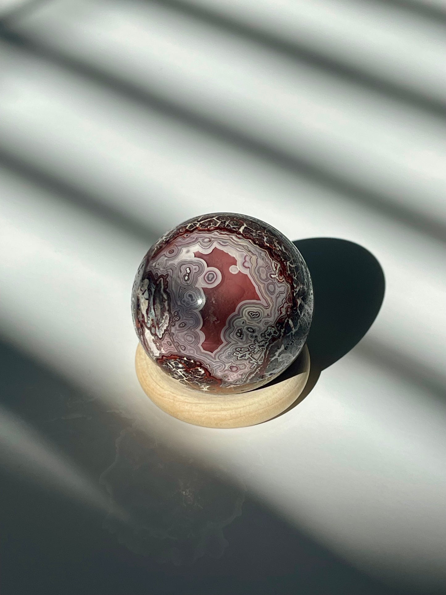 Mexican Crazy Lace Agate Sphere with Pink Window