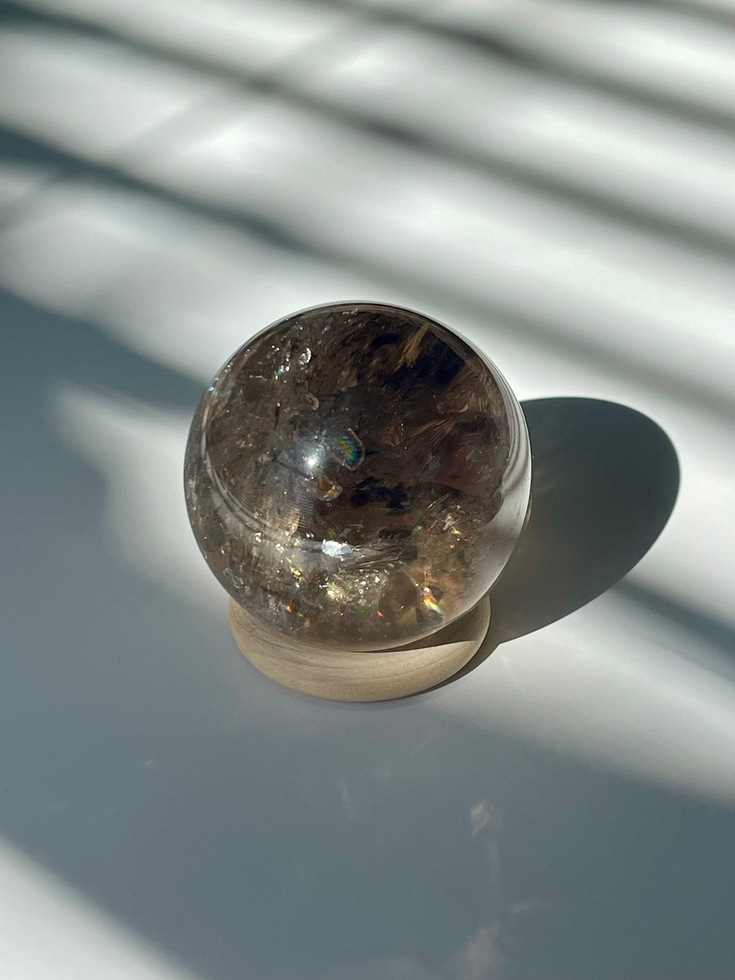 Rainbow Filled Smokey Quartz Sphere