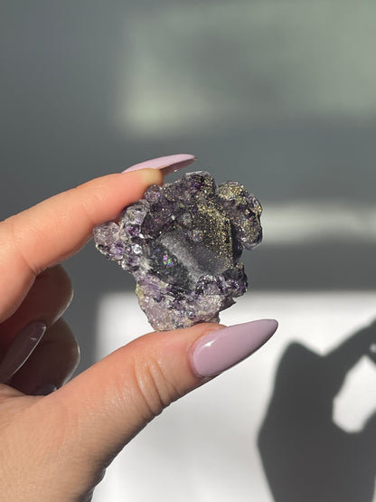 Yaogangxian Purple Octahedral Fluorite with Pyrite Coating - 30 grams