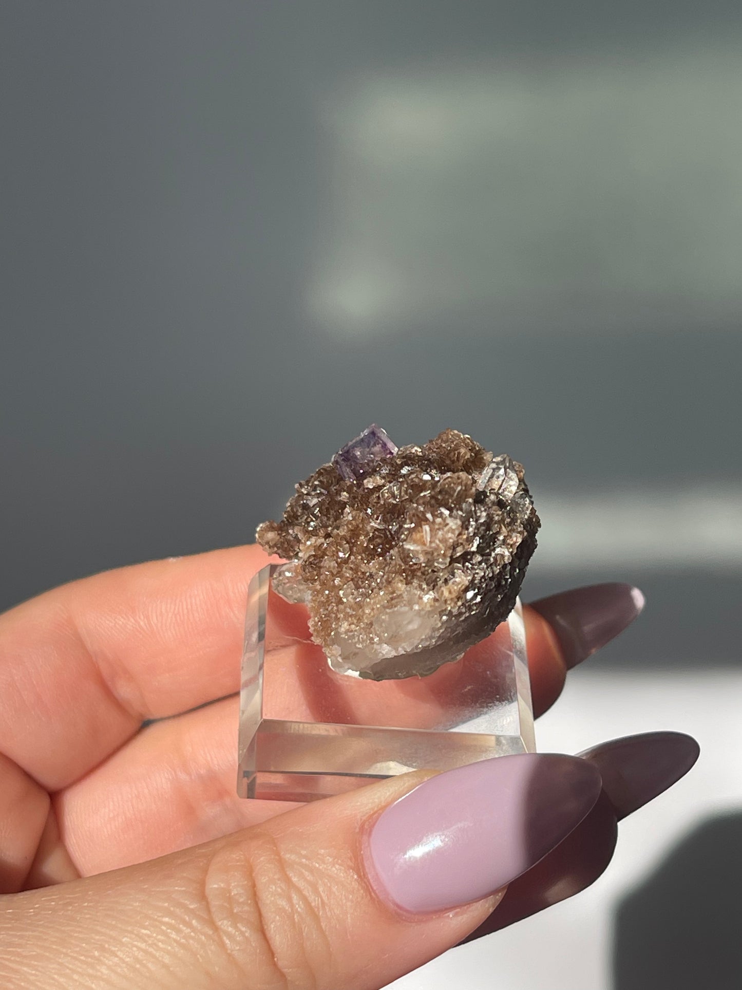 Yaogangxian Brown Calcite with Window Pane Fluorite Cube/Quartz - 21 grams