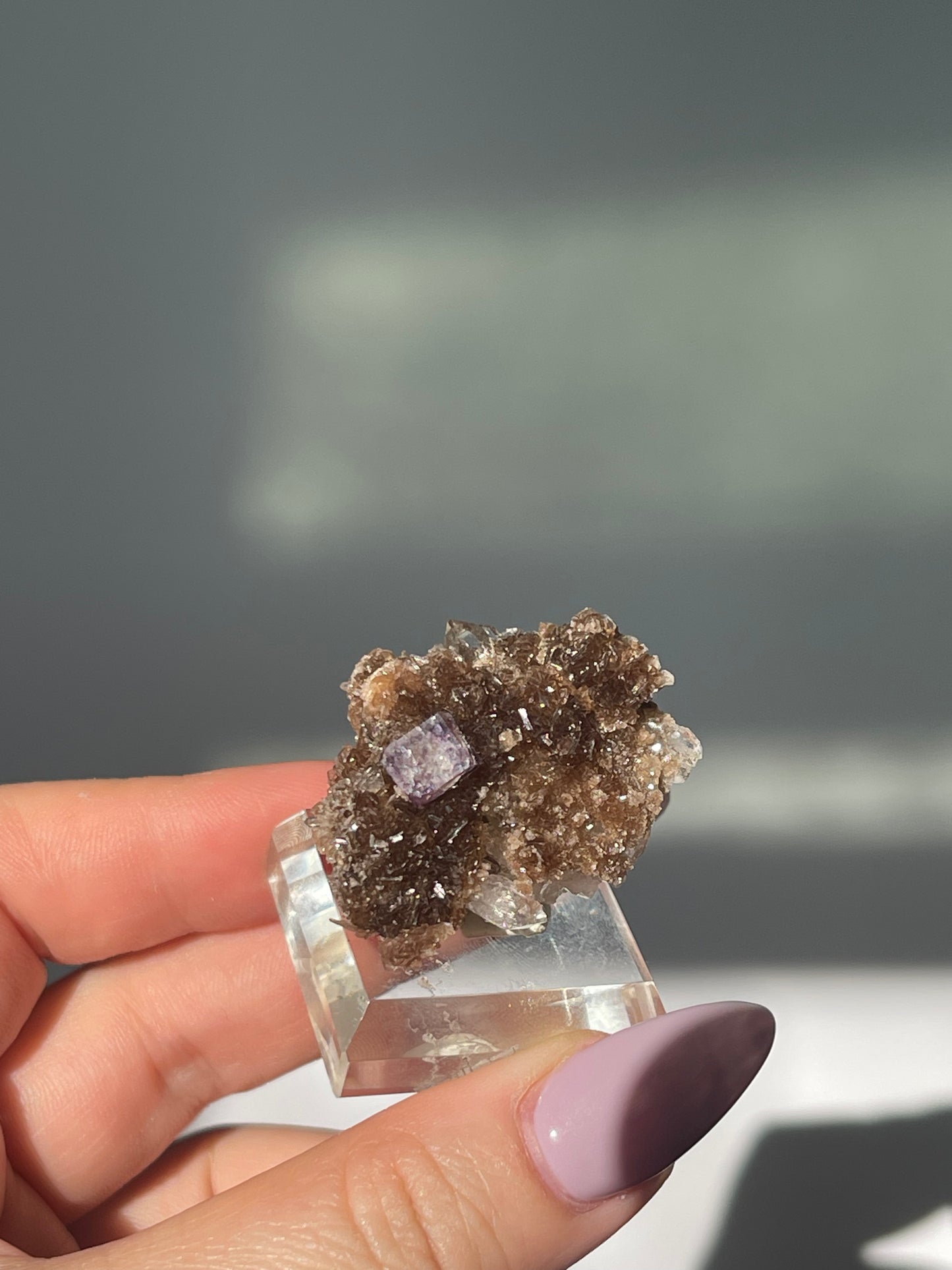 Yaogangxian Brown Calcite with Window Pane Fluorite Cube/Quartz - 21 grams