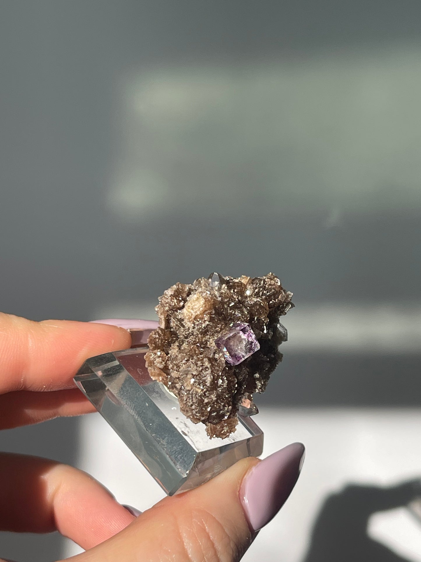 Yaogangxian Brown Calcite with Window Pane Fluorite Cube/Quartz - 21 grams