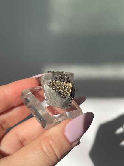 Yaogangxian Fluorite with Pyrite Coating/Calcite - 16 grams
