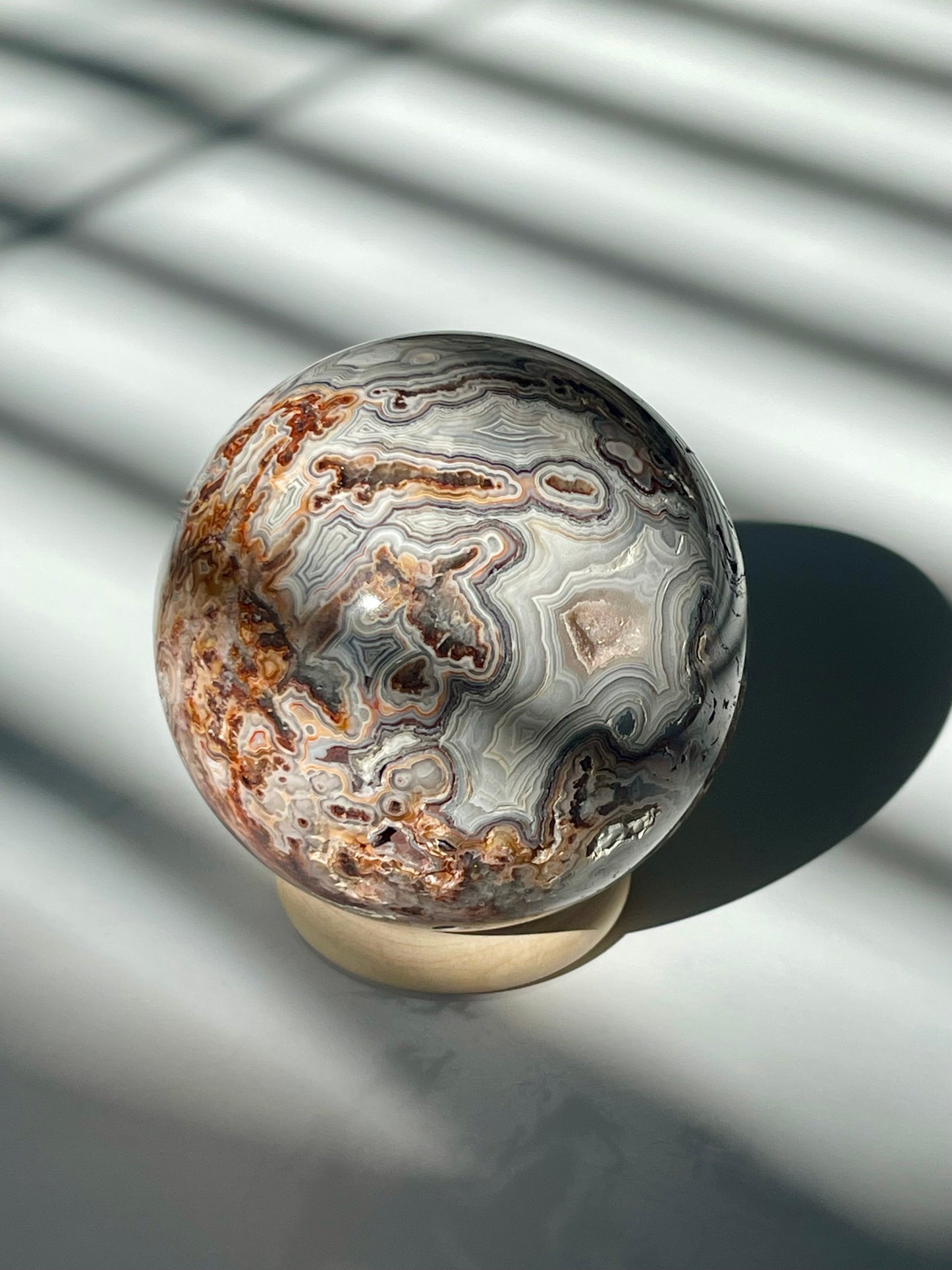 Mexican Crazy Lace Agate Sphere with Sugary Cave