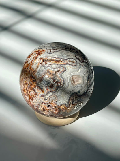 Mexican Crazy Lace Agate Sphere with Sugary Cave