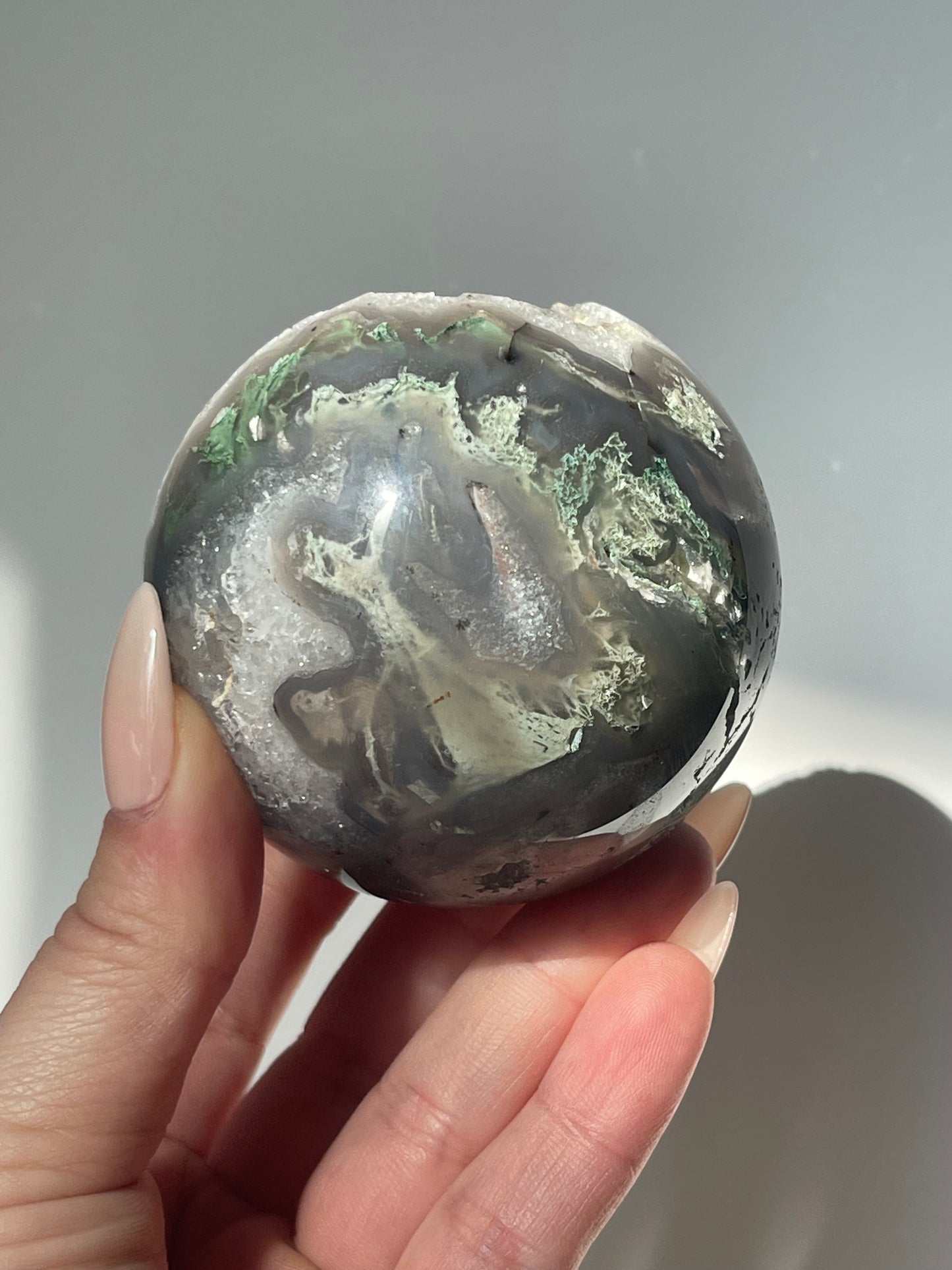 Medium Moss Agate Druzy Sphere