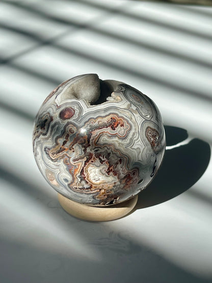 Mexican Crazy Lace Agate Sphere with Sugary Cave