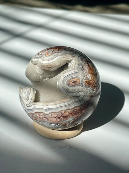 Mexican Crazy Lace Agate Sphere with Sugary Cave