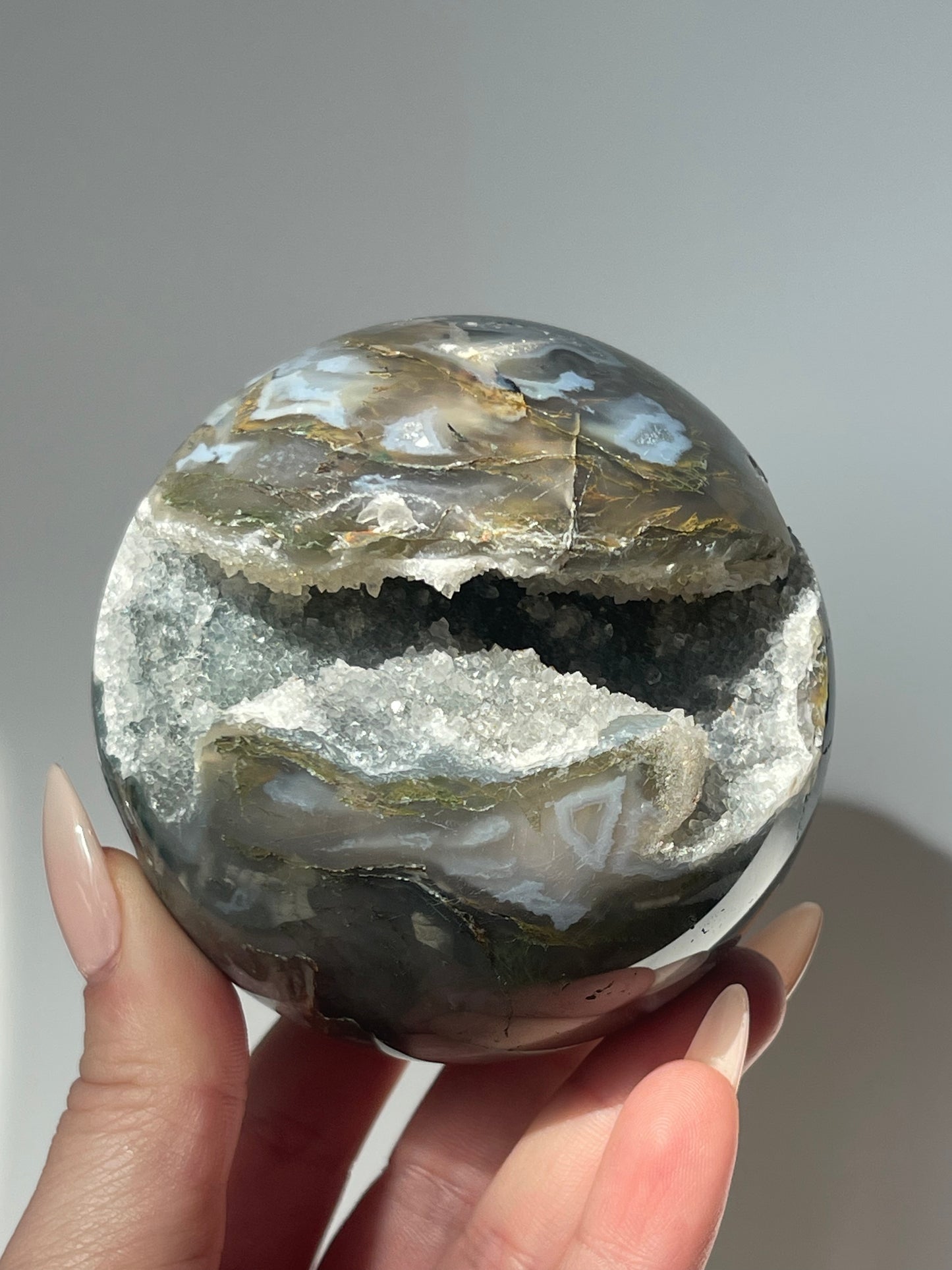 Large Moss Agate Druzy Sphere