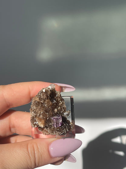 Yaogangxian Brown Calcite with Window Pane Fluorite Cube/Quartz - 21 grams