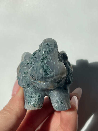 Moss Agate Elephant Carving