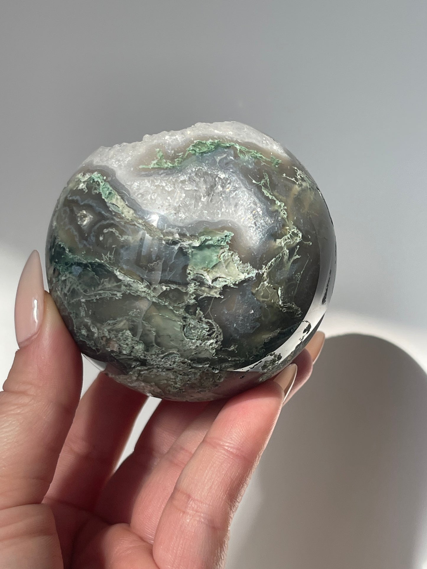 Medium Moss Agate Druzy Sphere
