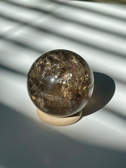 Rainbow Filled Smokey Quartz Sphere