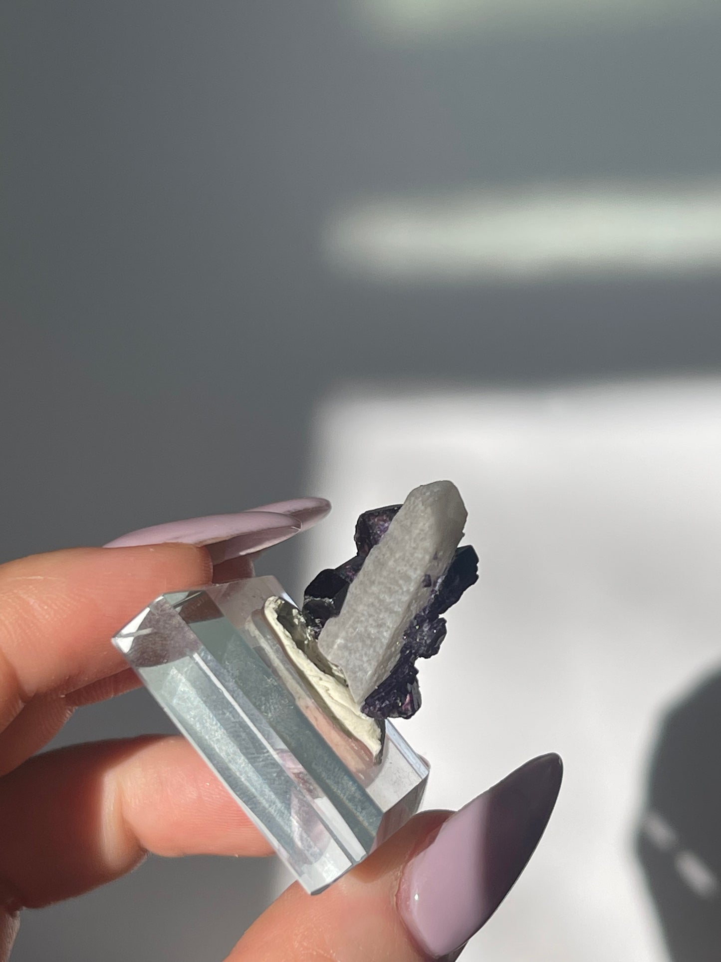 Huanggangliang Candle Quartz Point Coated with Purple Fluorite - 5 grams