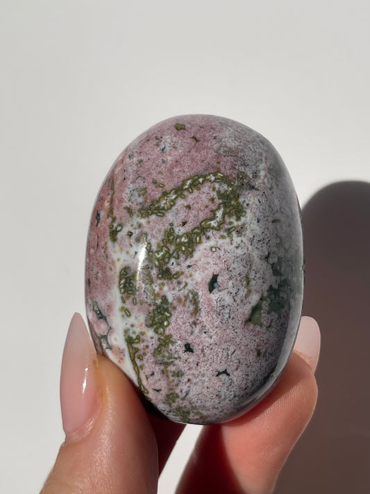 Pink Sea Jasper Palm Stone