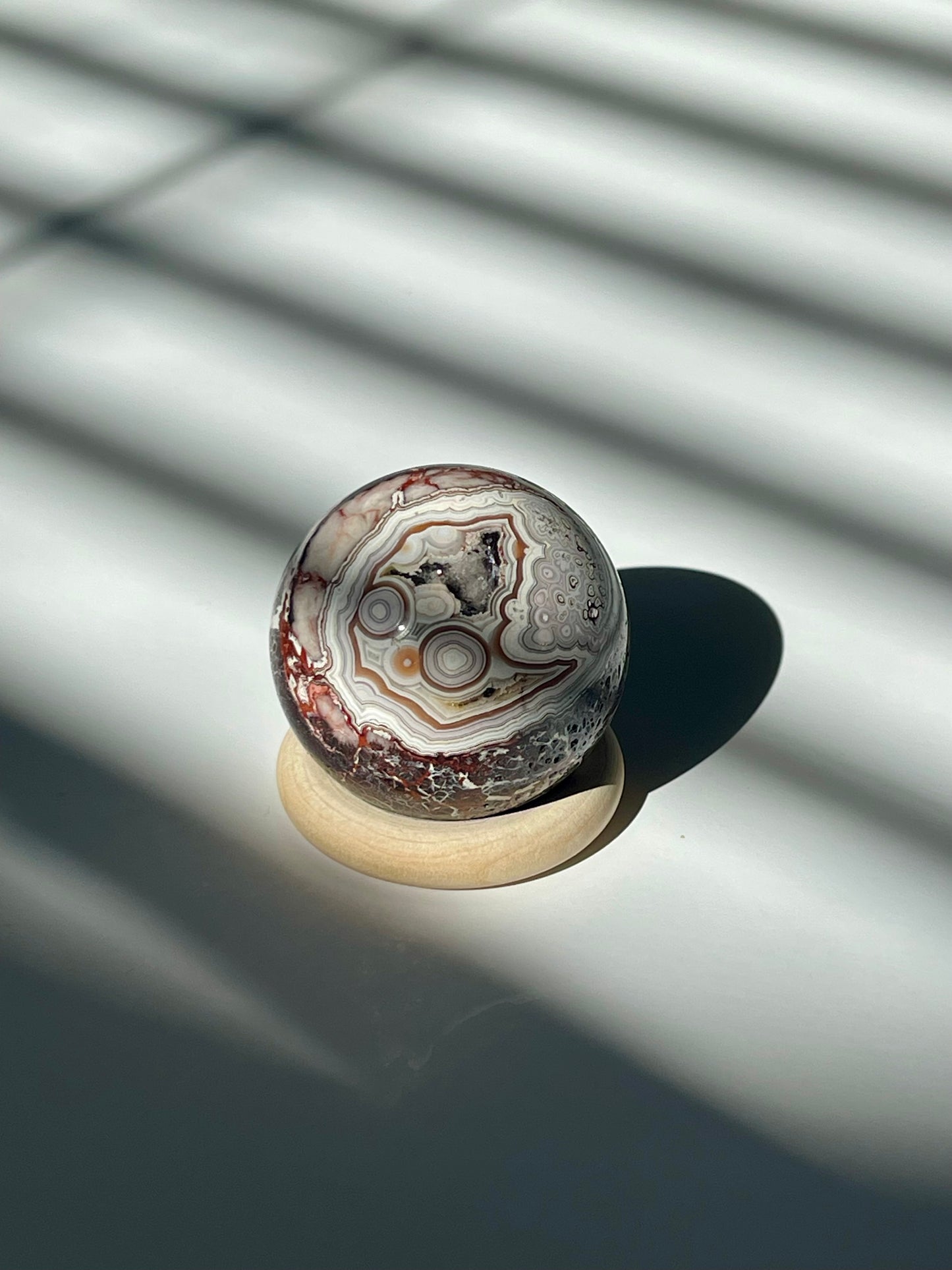 Mexican Crazy Lace Agate Sphere with Pink Window