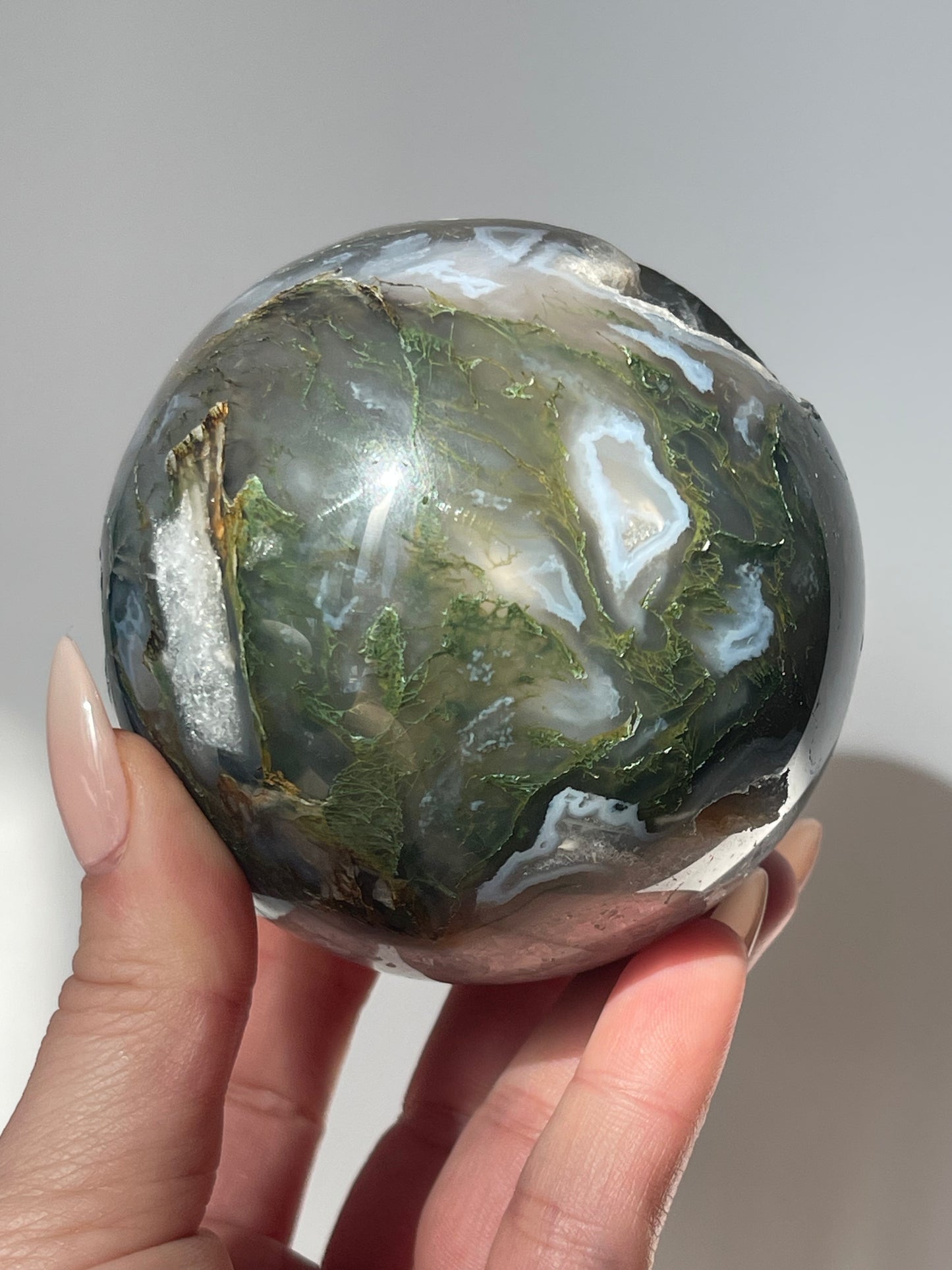 Large Moss Agate Druzy Sphere