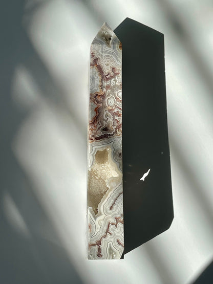Mexican Crazy Lace Agate Tower with Druzy Caves