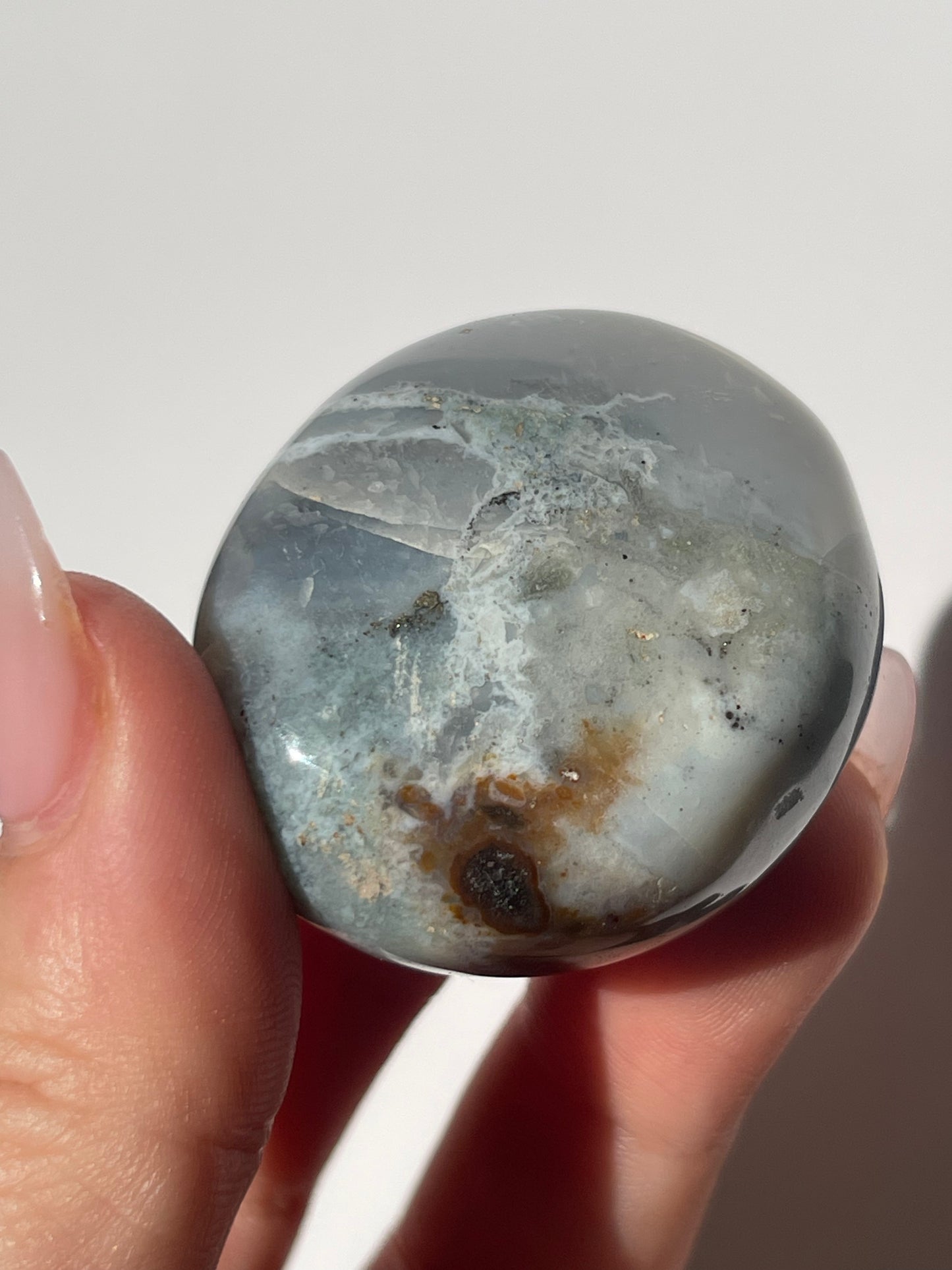 Pastel Blue Sea Jasper Mini Palm Stone