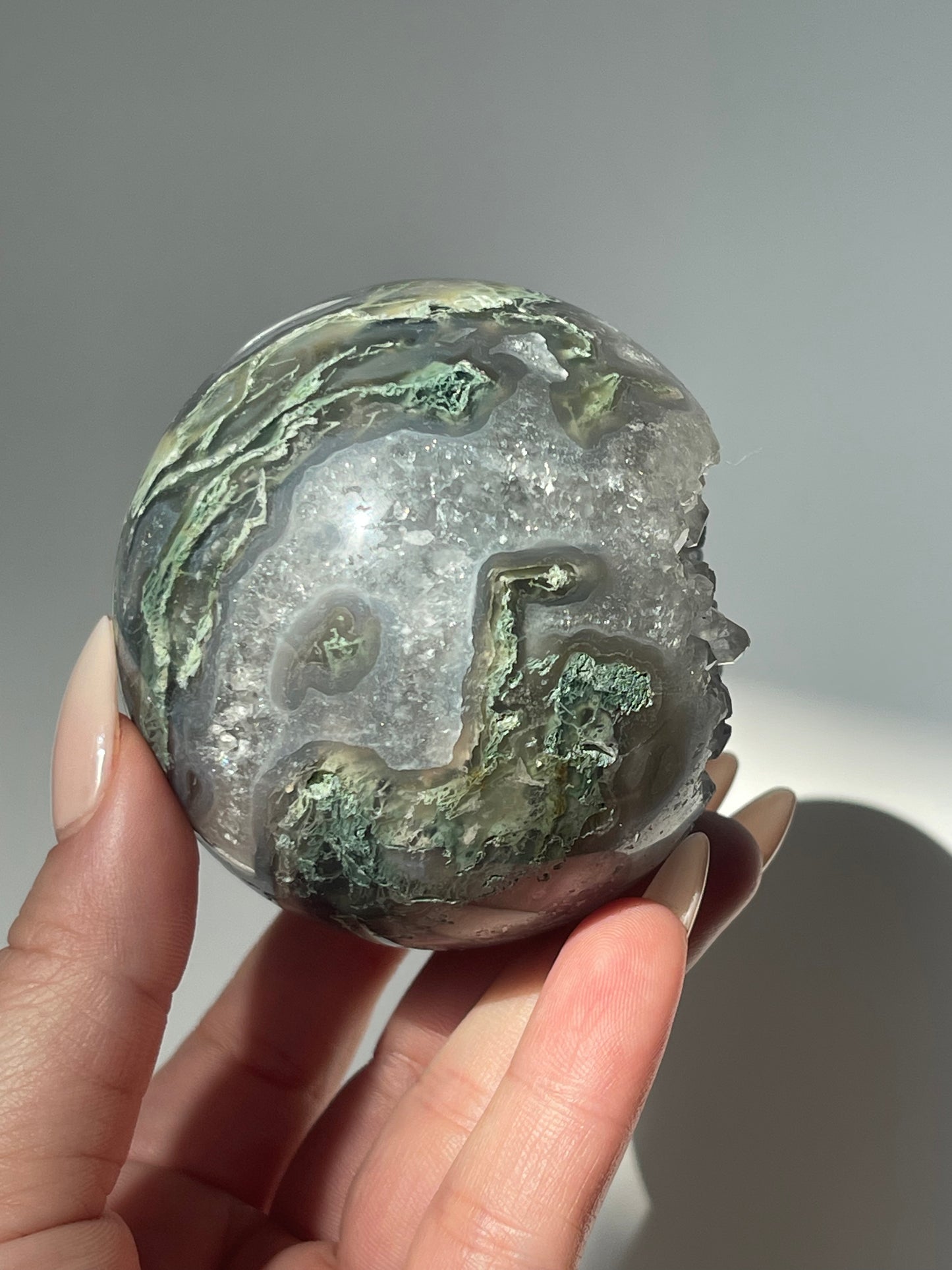 Medium Moss Agate Druzy Sphere