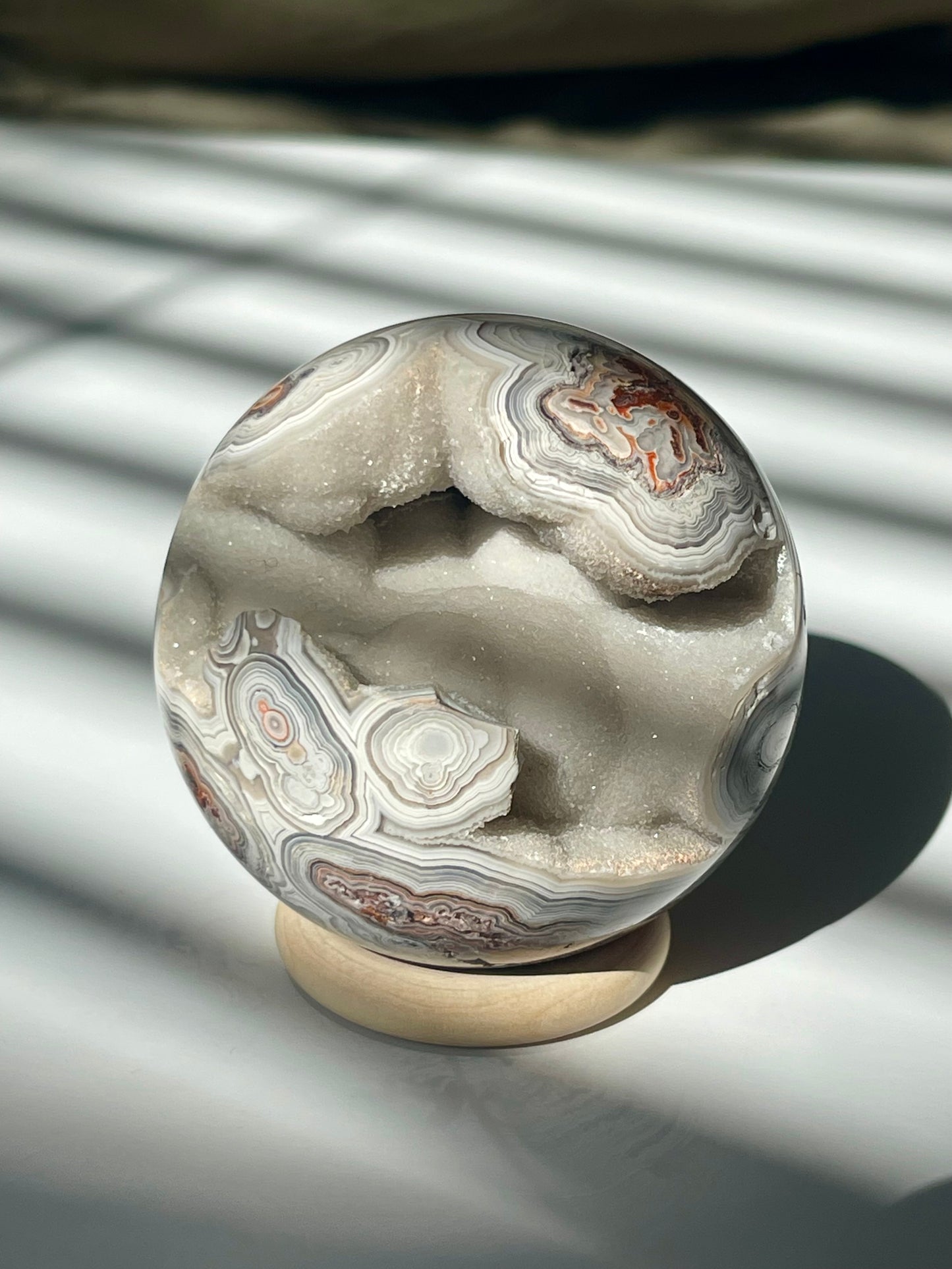 Mexican Crazy Lace Agate Sphere with Sugary Cave