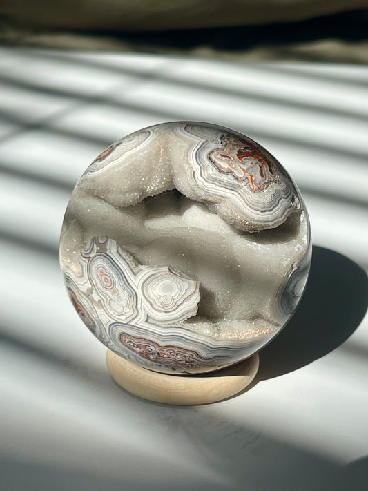 Mexican Crazy Lace Agate Sphere with Sugary Cave