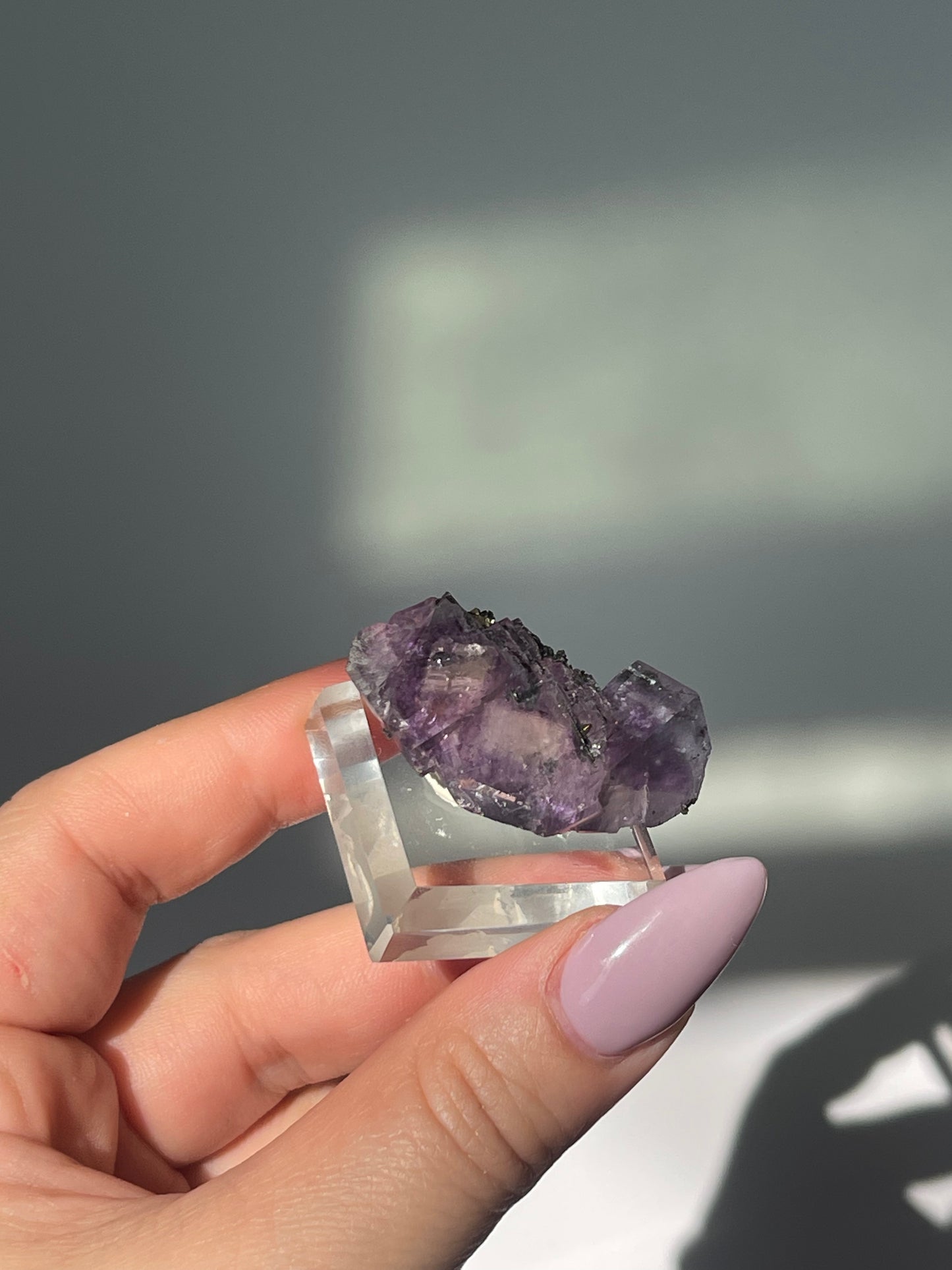 Yaogangxian Purple Phantom Flourite with Pyrite - 14 grams