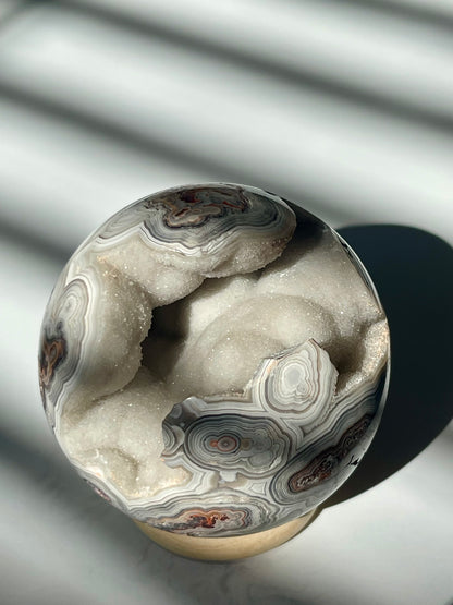 Mexican Crazy Lace Agate Sphere with Sugary Cave