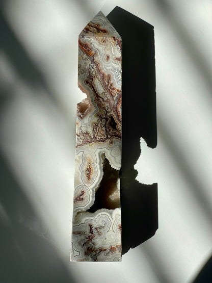 Mexican Crazy Lace Agate Tower with Druzy Caves