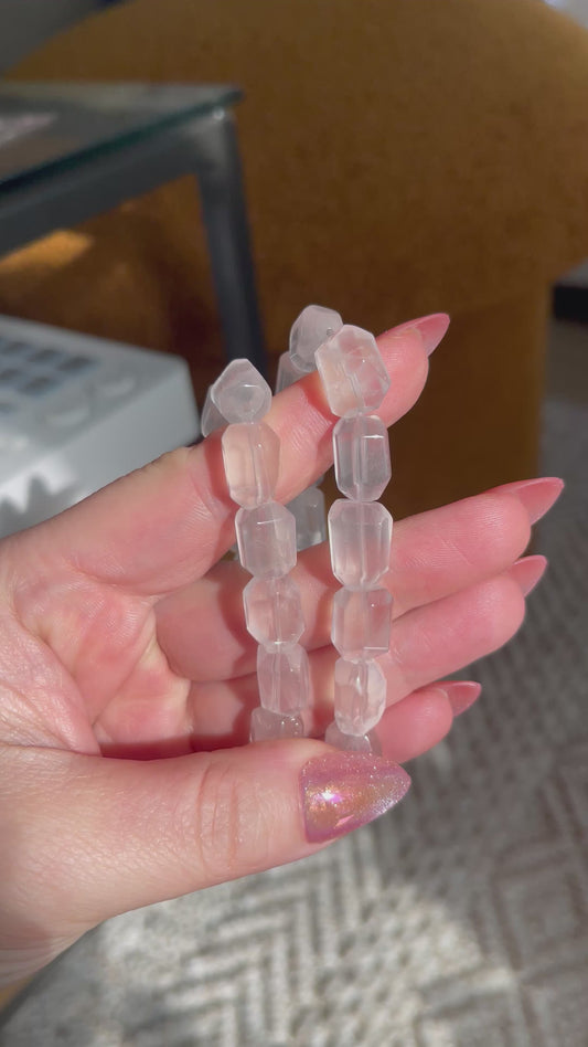 Icey Gemmy Light Pink Rose Quartz Faceted Bracelet - 9mm