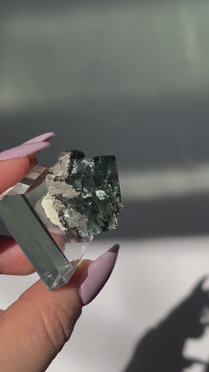 Zhejiang Green Cubic Flourite with Epidote/Quartz/Calcite - 16 grams