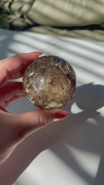 Rainbow Filled Smokey Quartz Sphere