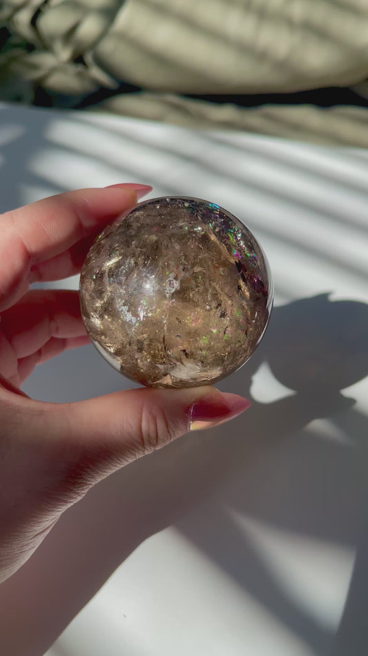 Rainbow Filled Smokey Quartz Sphere