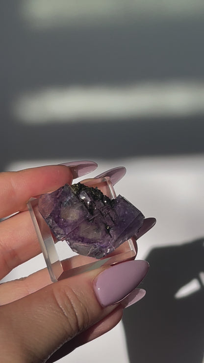 Yaogangxian Purple Phantom Flourite with Pyrite - 14 grams