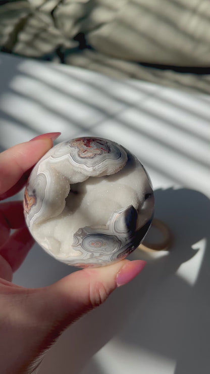 Mexican Crazy Lace Agate Sphere with Sugary Cave