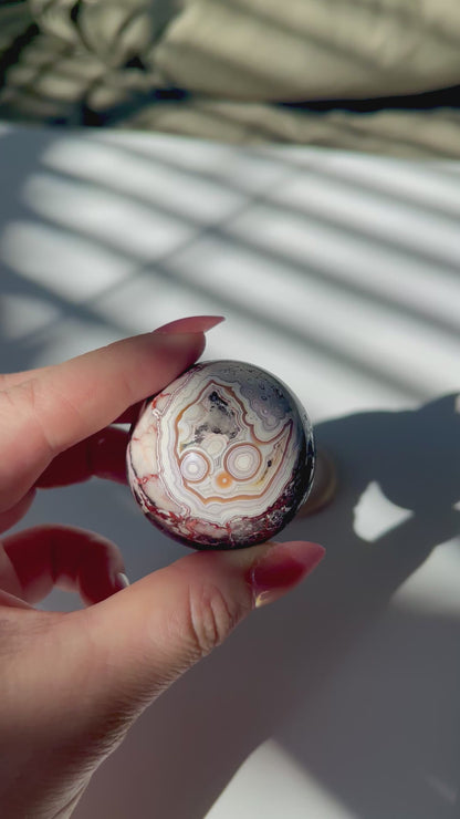 Mexican Crazy Lace Agate Sphere with Pink Window