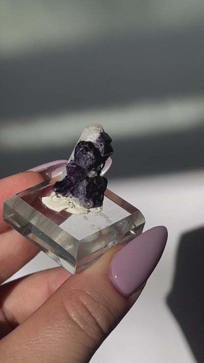 Huanggangliang Candle Quartz Point Coated with Purple Fluorite - 5 grams